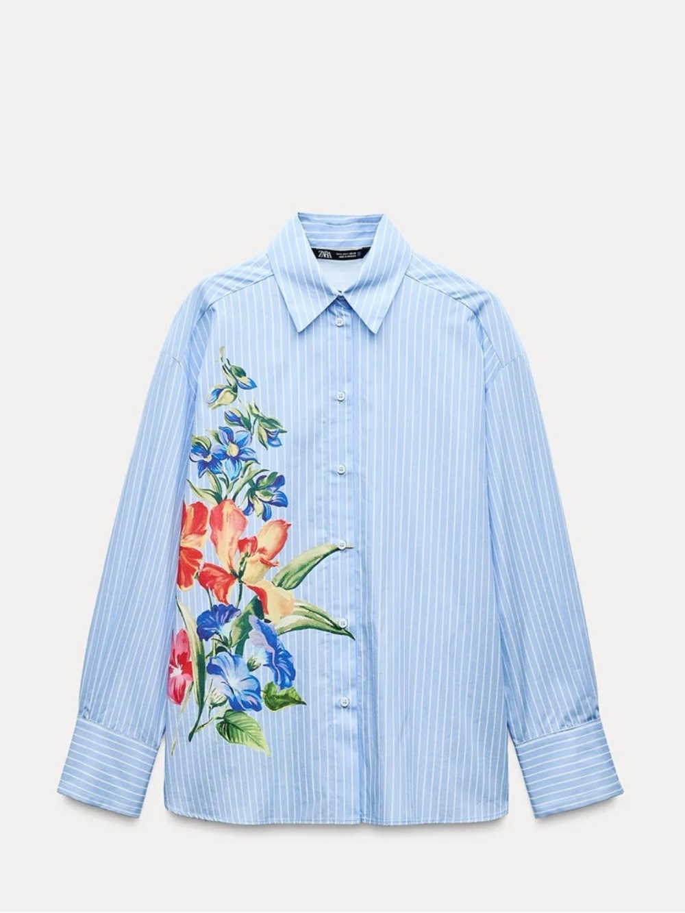 Zara Blue Pinstripe Floral-Print Women’s Shirt - Worn Once